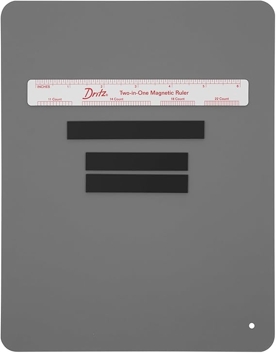 Dritz Magnet Board & Ruler, 8 x 10 - Pattern Holder for Cross Stitch, Needlework, Knitting & Crochet - Includes 2-in-1 Magnetic Ruler & 3 Magnetic Place Markers
