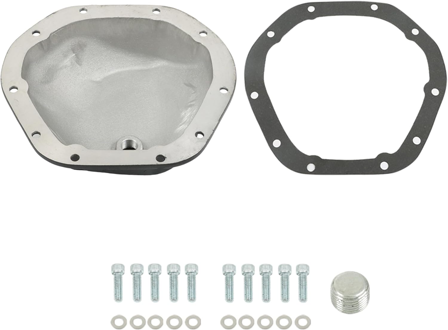 Rear Black Aluminum Differential Cover with Gasket and Drain Plug Replacement for 44 10-Bolt SPC4909BKKIT