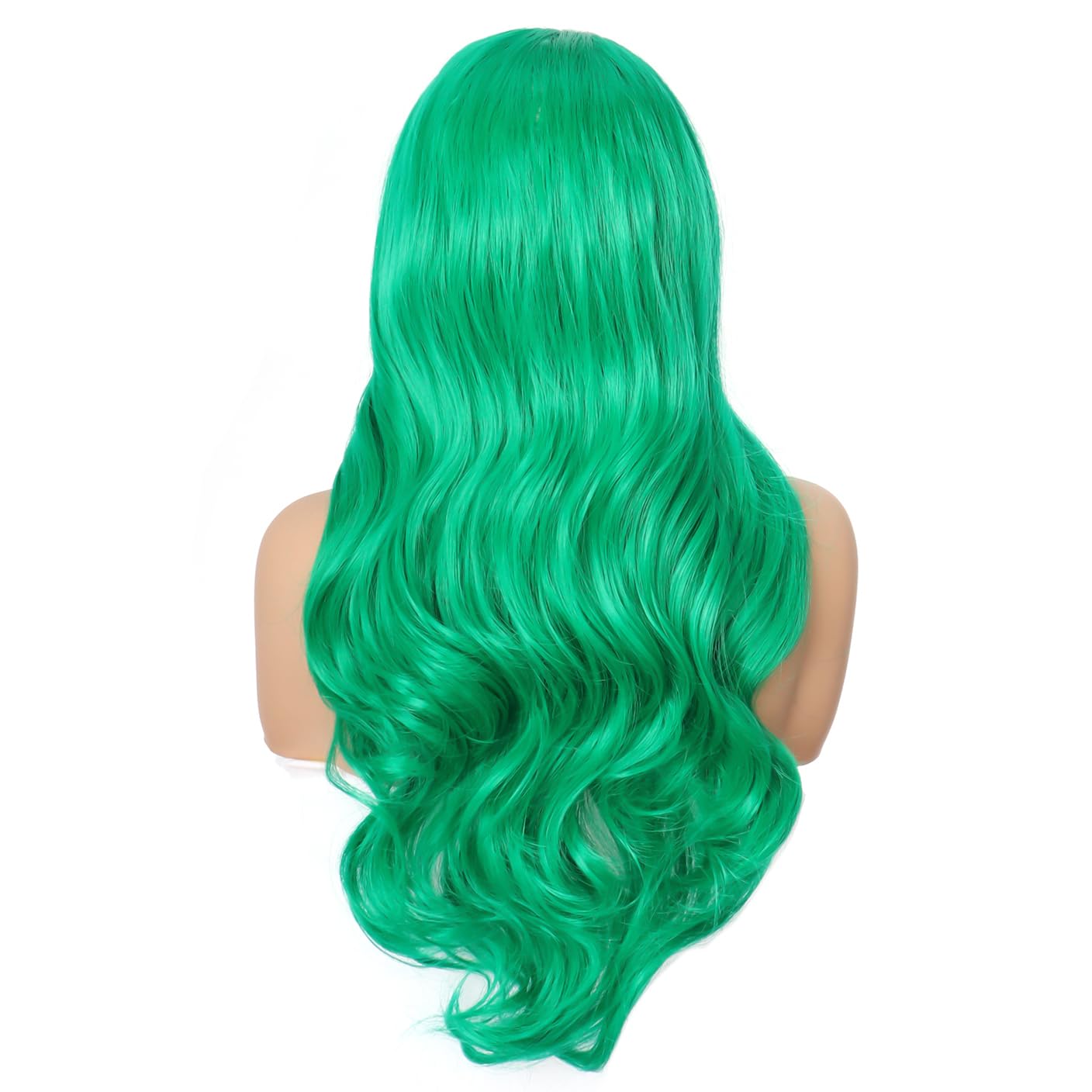PORSMEER Wig Long Curly Wavy Wigs for Women Ladies with Middle Part Cosplay Fancy Dress Wig Synthetic Heat Resistant Hair Wigs Long Replacement Hair (Green) - Image 4