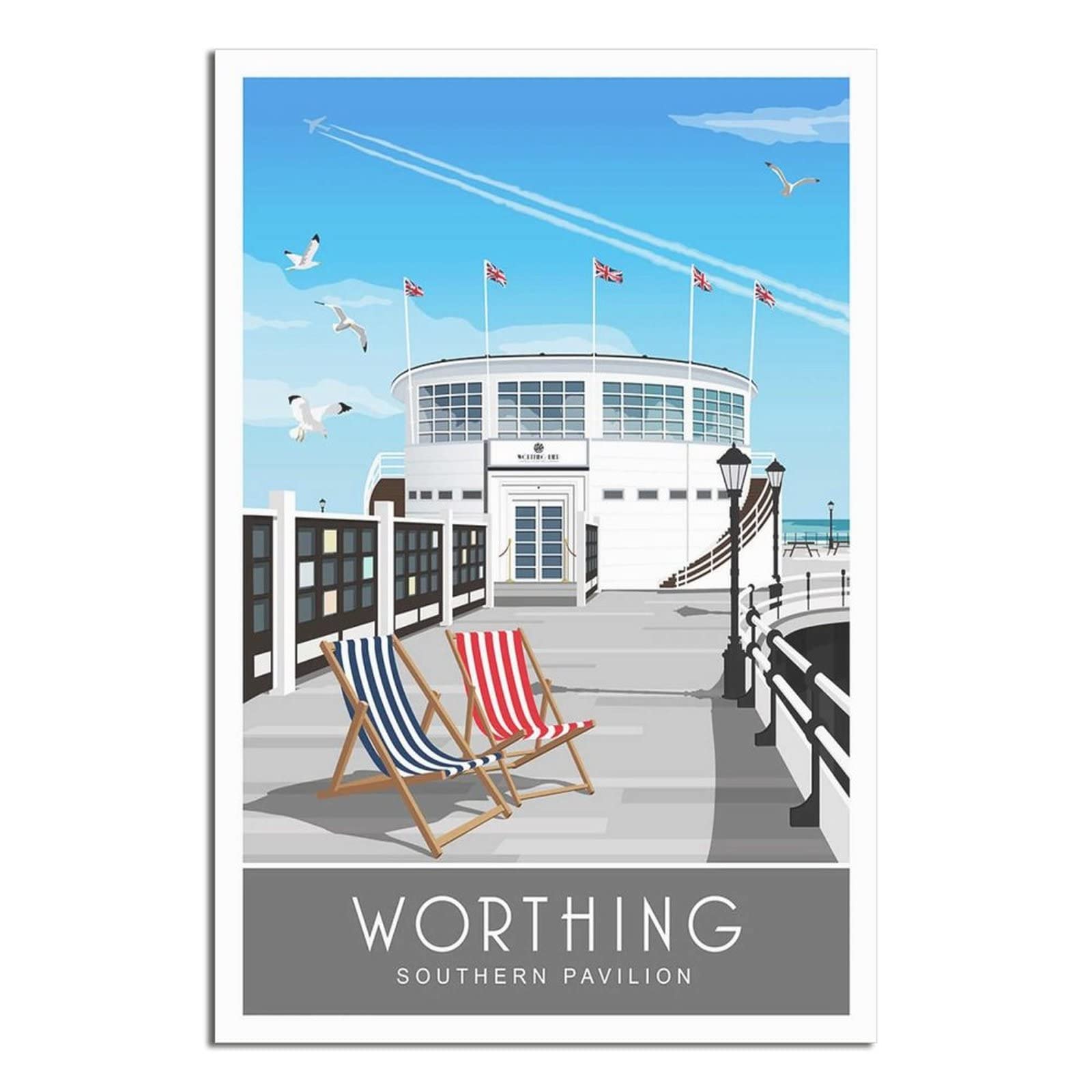Uejd Unframe-Style Vintage Worthing Pier Sussex Travel Poster Decorative Posters Modern Bedroom Canvas Art Poster Picture Painting Posters Wall Decor Art Gift, 12X18inchs(30X45cm)