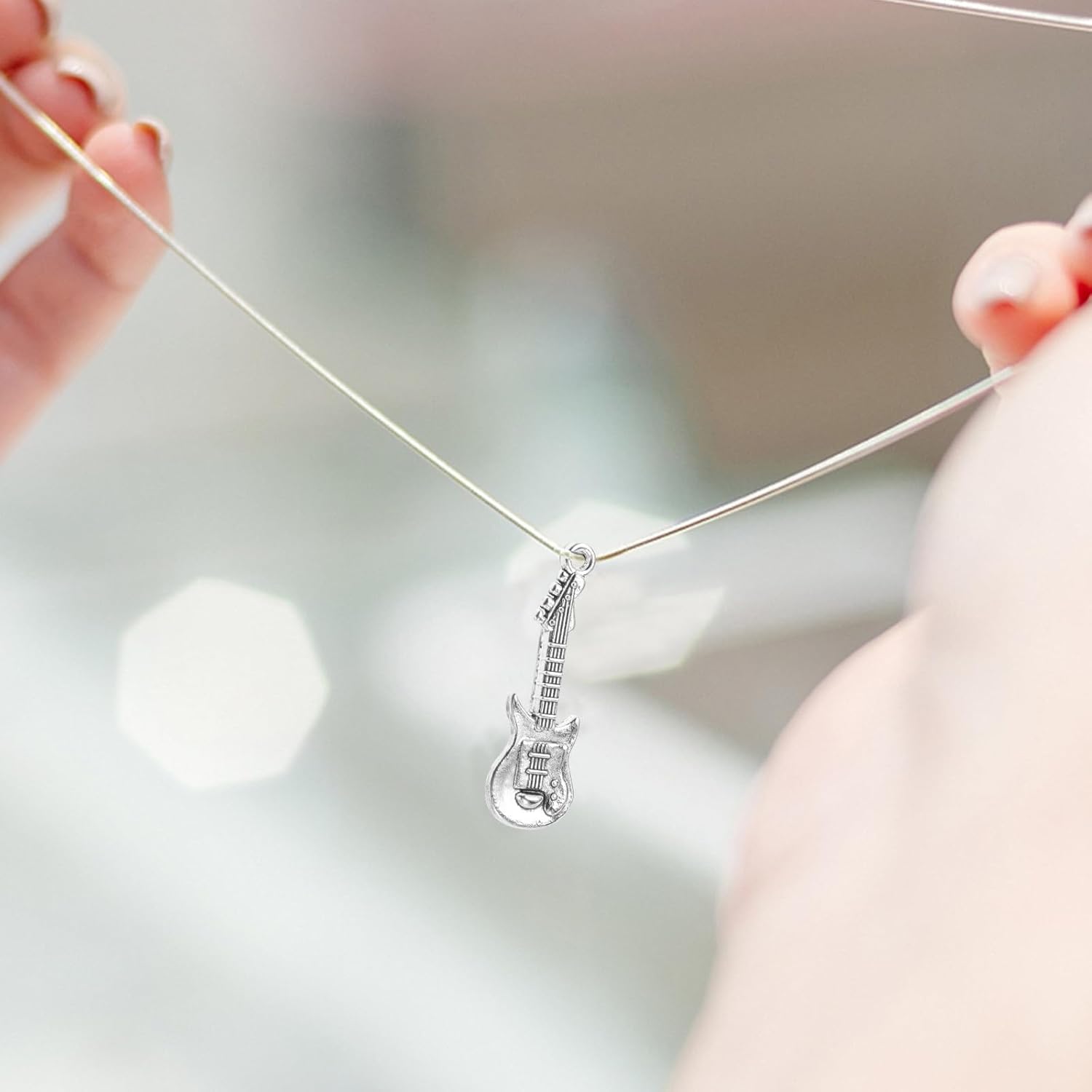 VALICLUD Guitar Necklace Pendant 1.18 X 0.39 Inch Alloy Music Charm for Diy Jewelry Making Bracelets Keychains and Craft Projects - Image 3