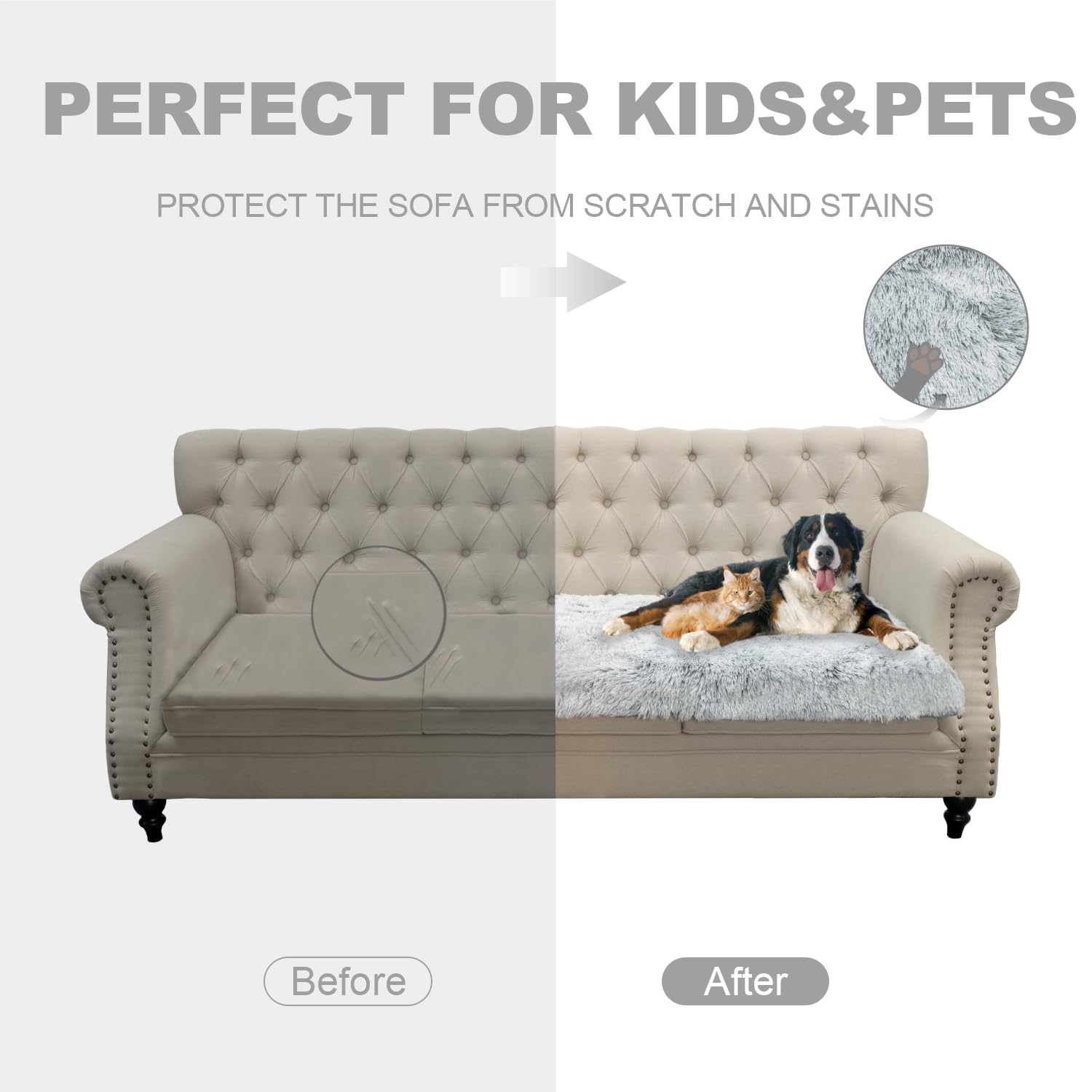 Waterproof Dog Bed Cover, Soft Plush Pet Blanket with Anti-Slip Back for Bed Couch Sofa, Furniture Protector for Small, Medium and Large Dogs and Cats (Magic Gray, 30"x70")