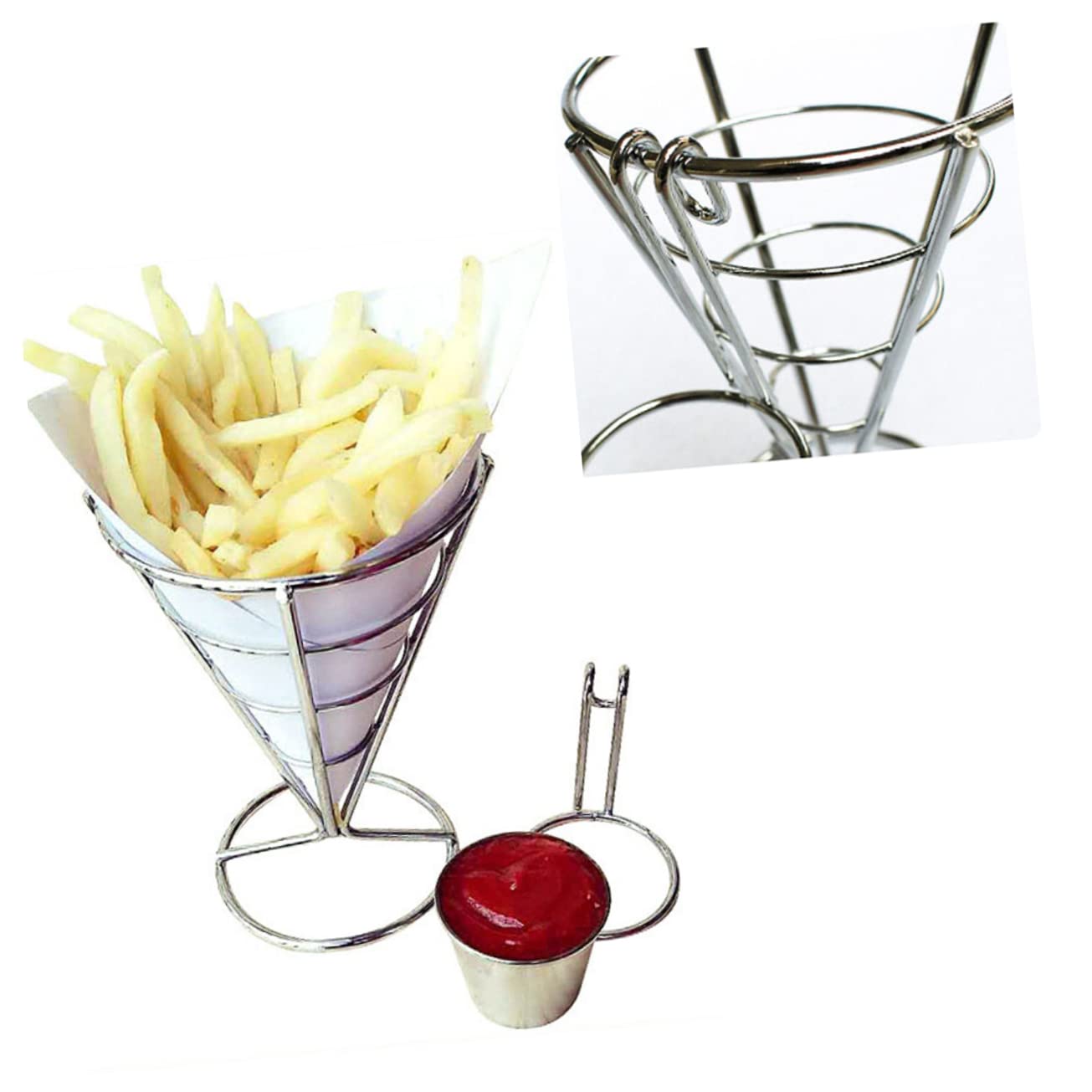 Ciieeo Stainless Steel French Fry Basket Serving Stand Black Wire Basket for Fries Foods Stand Holder