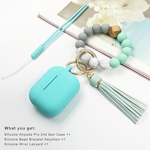 Vista 62 de Funda compatible con Airpods Pro de 2ª generación 2022, funda protectora de silicona suave con llavero de pulsera para Apple Airpods Pro 2 funda