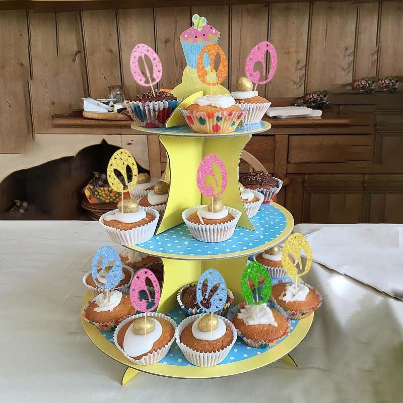 24PCS Easter Cupcake Topper Bunny Cupcake Toppers Egg Cake Topper Rabbit Easter Party Cake Topper Decorations