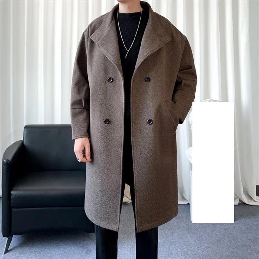 Men’S Autumn Winter Wool Lapel Coat – Loose Casual Double-Breasted Overcoat Fashion Long Sleeve Jacket