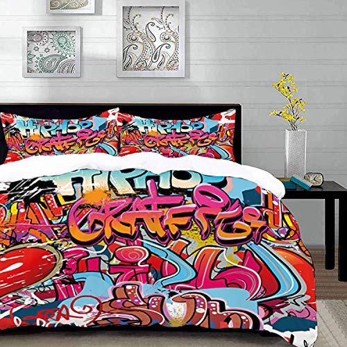 parure de lit adulte,housse de couette,Graphique,Culture de rue hip-hop Harlem New York City Art de graffiti en aérosol Image d'artw,1 Housse de couette 220 x 240 cm + 2 Taies d'Oreillers 63 x 63 CM