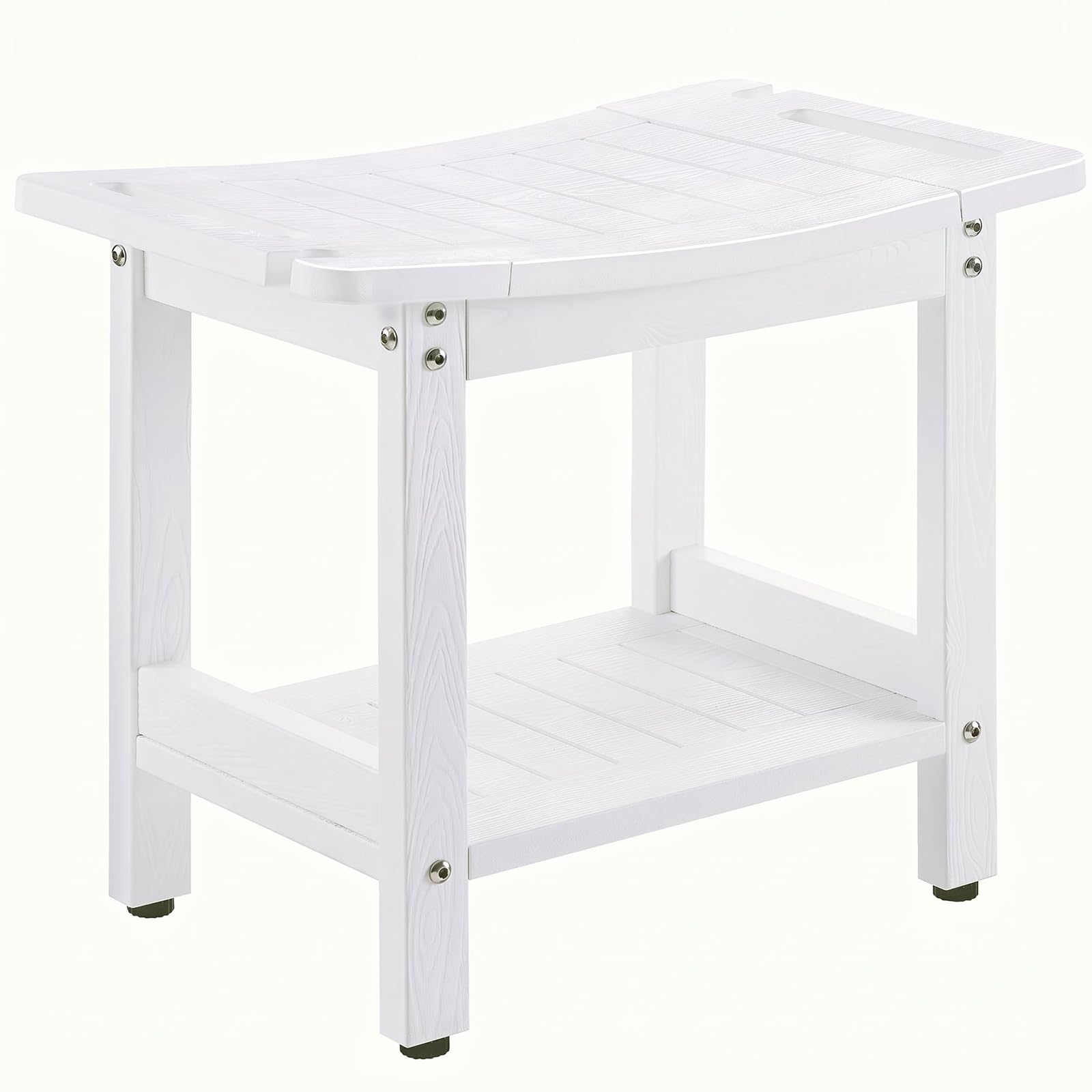 Silla de ducha impermeable con estantes de almacenamiento (blanco)