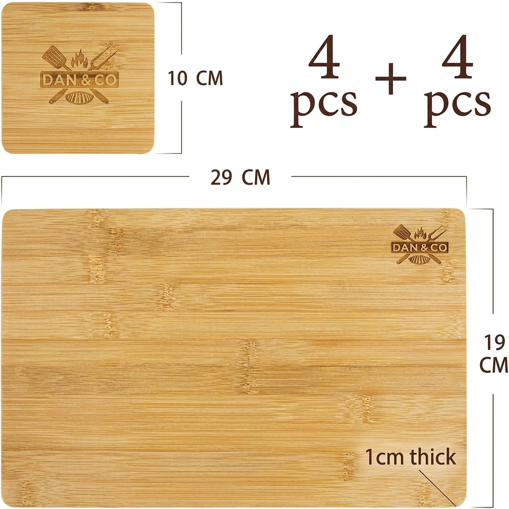 Dan&Co Elegante Juego de 4 Manteles Individuales y Posavasos de Bambú - Madera de 1 cm de Grosor, Antideslizantes y Fáciles de Limpiar