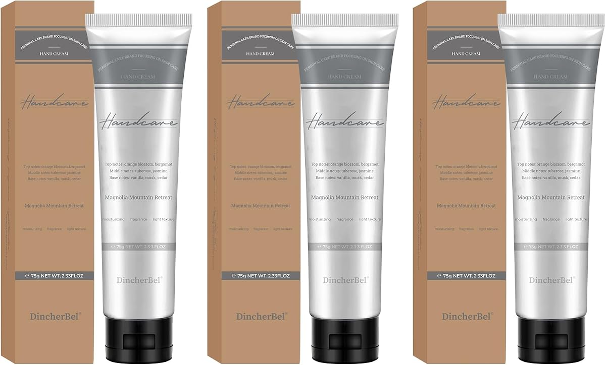 DincherBel 3 Pack Summer Fragrance Hand Cream – Magnolia Mountain Retreat, Deeply Moisturizes Dry Cracked Hands, Non-Greasy & Fast-Absorbing Portable 3x2.33oz Gift Set
