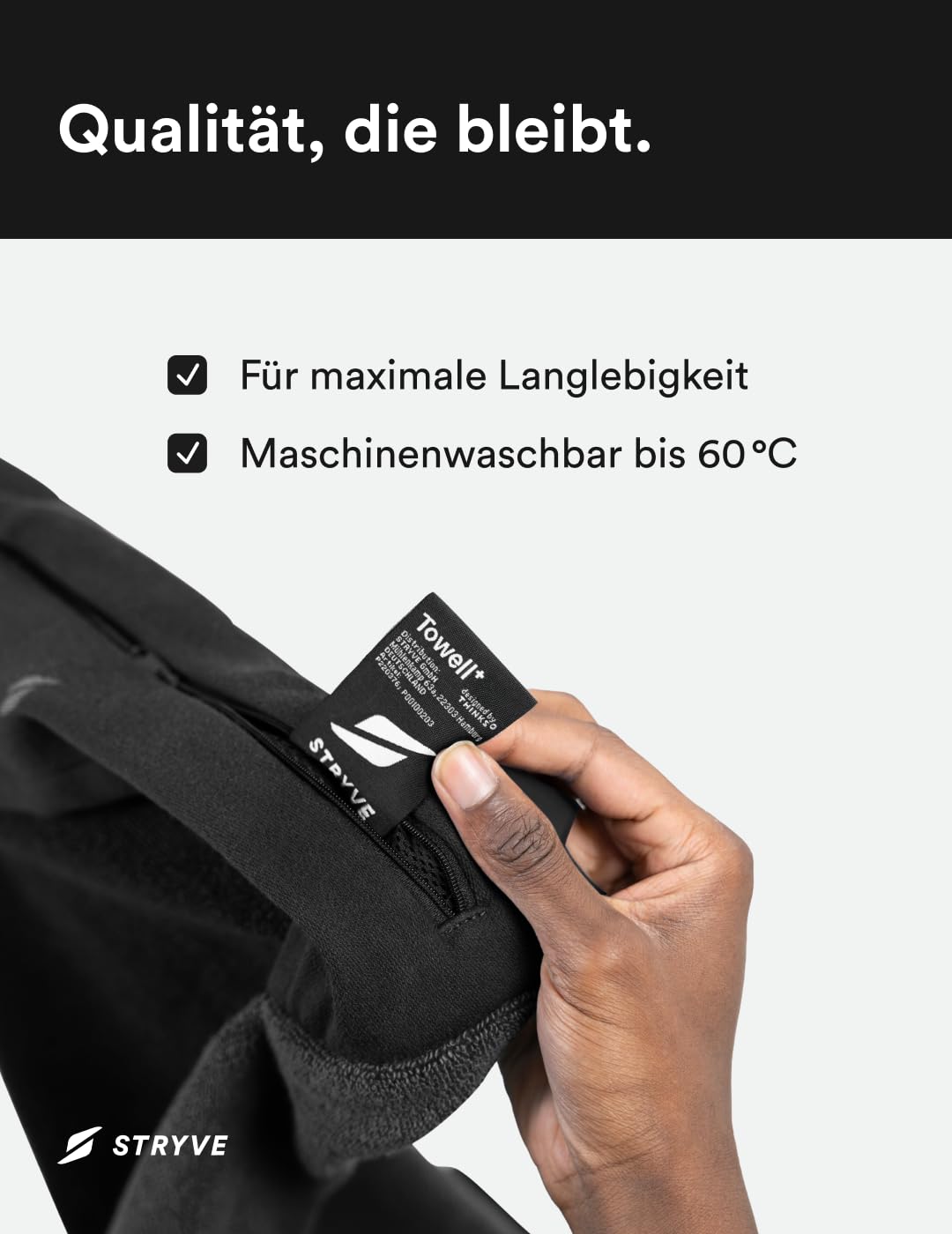 STRYVE Sporthandtuch – Das Original aus DHDL – Towell+ – Graphite Black – 90 x 40 cm – Magnetclip & Rutschschutz – Smartes Design zum besten Preis – Ideal fürs Gym verfügbar
