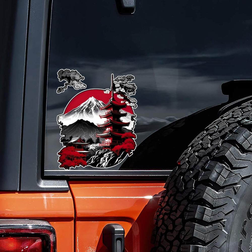 2 pièces 11 x 14 cm Autocollant de voiture style japonais Paysage Architecture pour Camion et Van Imperméable Vinyle | #DZ50 - 3