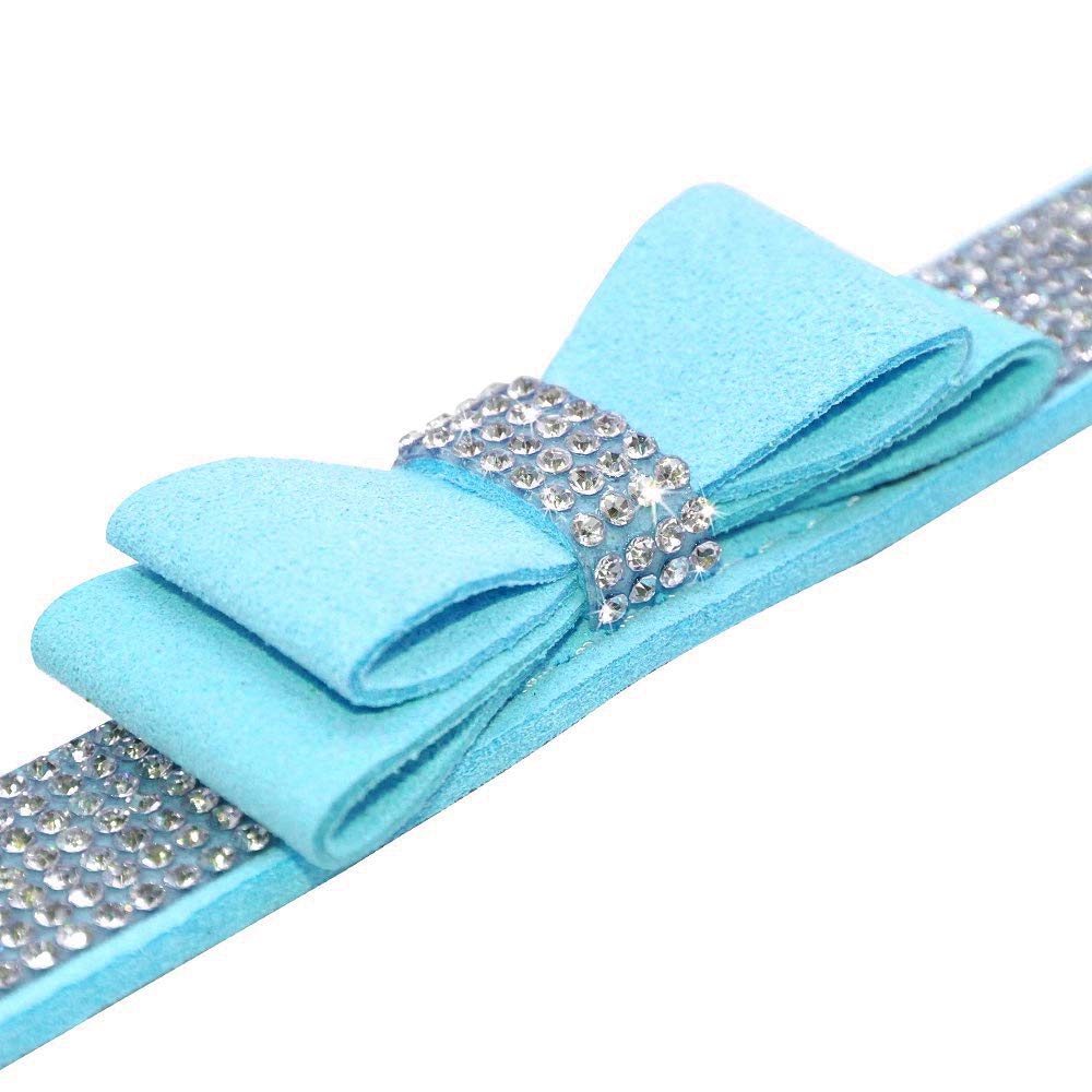 Rhinestone Dog Collar, Cute Dazzling Sparkling Soft Suede Leather Dog Cat Rhinestone Collar Crystal Diamond Pet Dog Puppy Collar (XS, Blue-1) — view 2