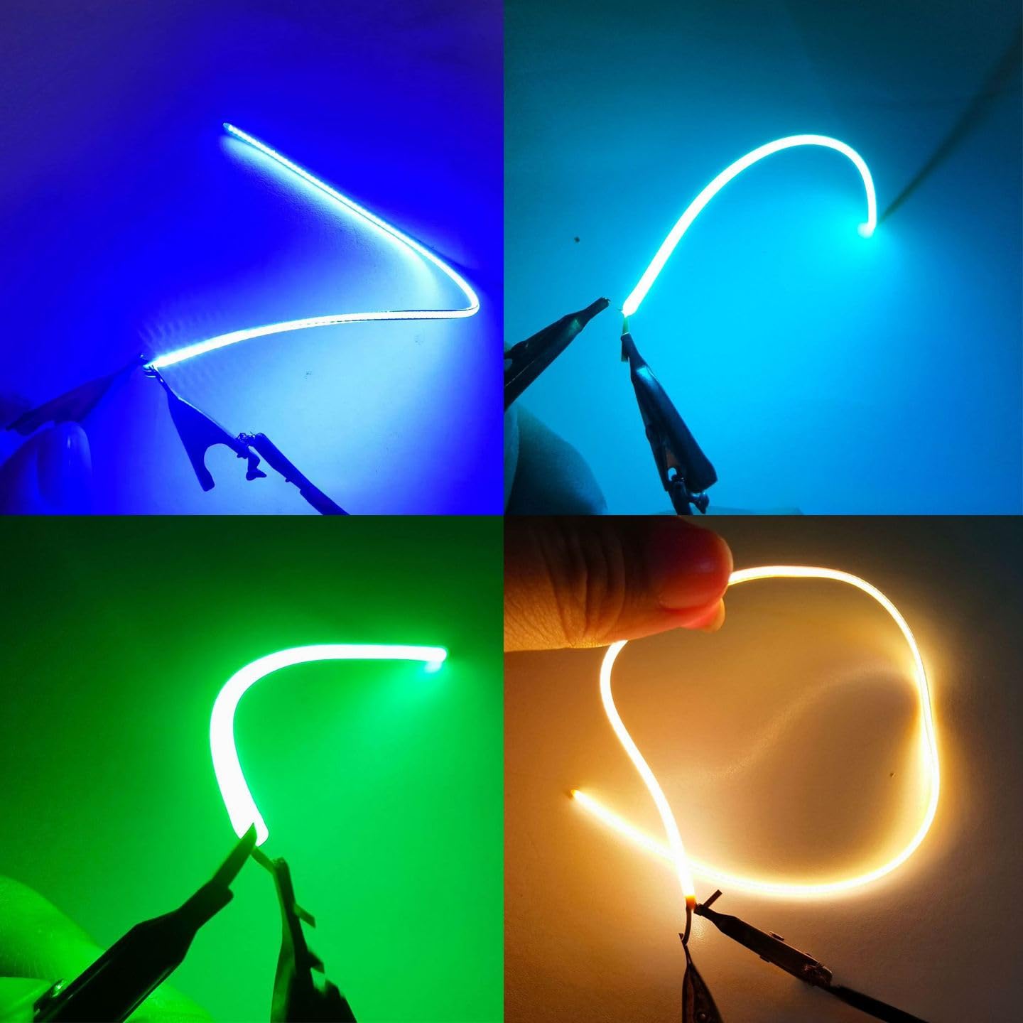 Confezione da 4 filamenti LED flessibili blu da 80 mm con terminali alla stessa estremità per un facile cablaggio fai da te, diodo 3 V per progetti di illuminazione personalizzati