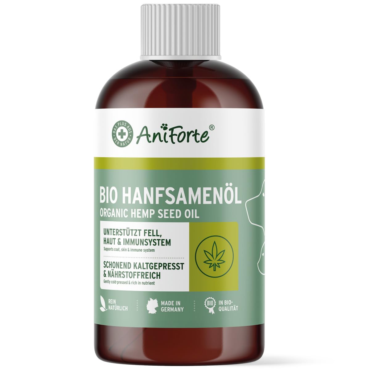 AniForte Olio di Semi di Canapa biologico per cani e gatti 500 ml - Puro e spremuto a freddo come additivo all'alimentazione cruda, prodotto naturale di prima qualità senza additivi