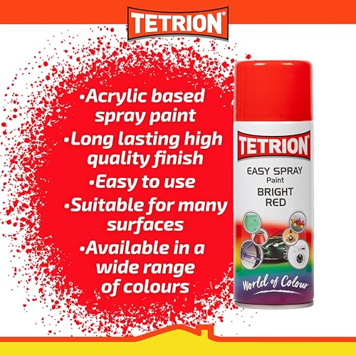 Image of Tetrion Easy Spray Paint - Bright Red 400ml (Pack of 6) - Acrylic Spray for Wood, Metal, Plastic, Ceramic & More - Smooth, Vibrant Finish, Long Lasting - Indoor & Outdoor Use, 13.5 Oz