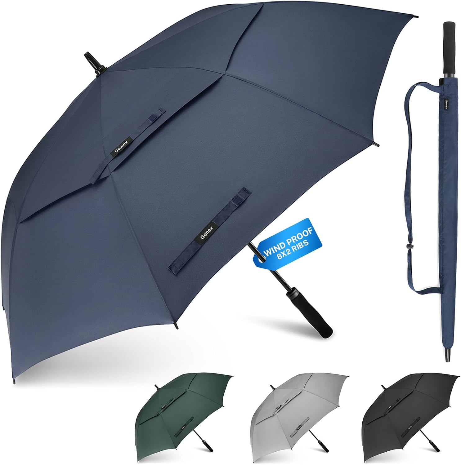Gonex Windproof Golf Umbrella 68/72 Inch: Double Vented Canopy, 2x8 Ribs, Auto Open for 2-4 People, Waterproof UPF 30+ Sun Protection