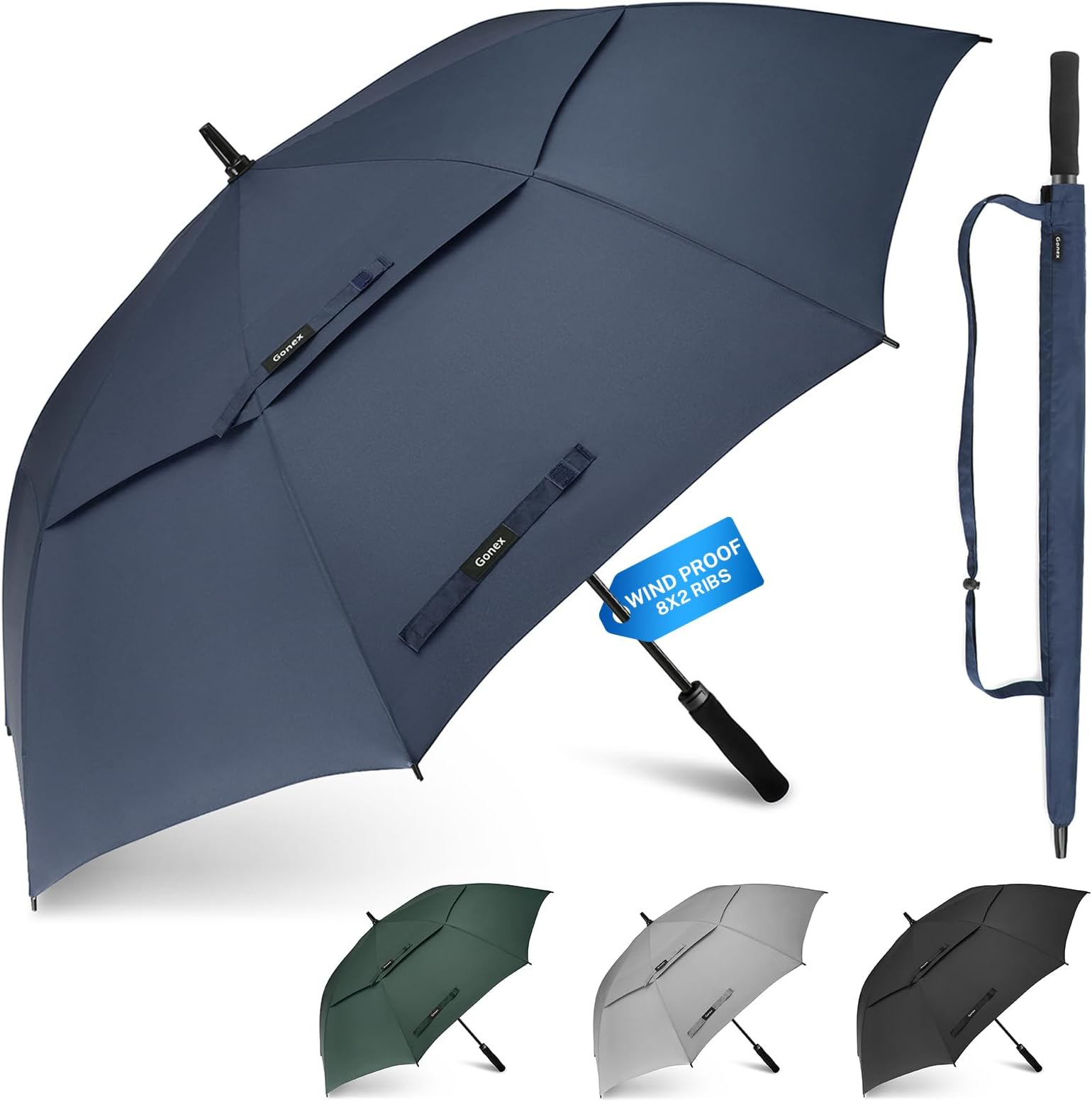 Windproof Double-ribs Golf Umbrella, 68/72 inch Auto Open Strong 2x8 Ribs Extra Large Double Vented Canopy Waterproof Rain Umbrella with Comfortable Handle, Oversized Sun Umbrella for 2-4 Men/Women and UV Protection
