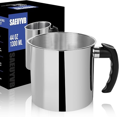 SAEUYVB Olla para hacer velas de 44 onzas de acero inoxidable con mango resistente al calor y boquilla de vertido antigoteo para hacer velas (44