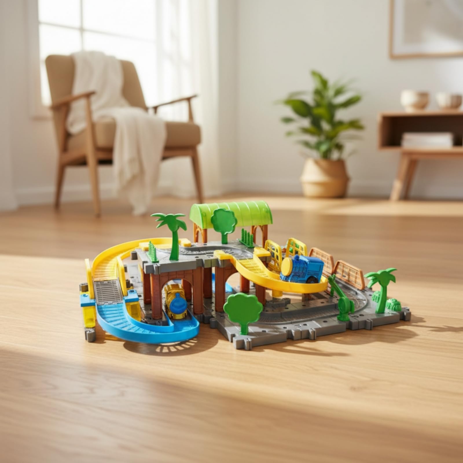 Qianly Set di Binari -da- con Treno Motorizzato Inrattivo Trenino Motorizzato con Binari Conibili Regalo per Bambini