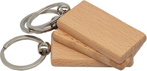 Miniatura 3 de TFoRibbon 50 llaveros de madera en blanco con grabado de madera (rectángulo)
