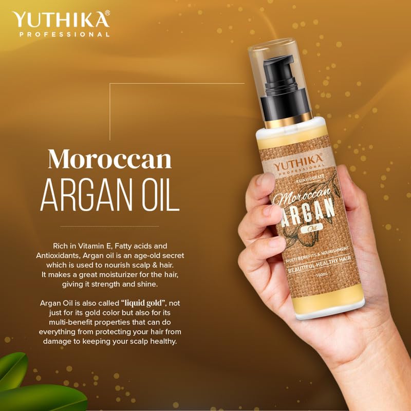 Image of Yuthika Professional Argan Oil for Hair 100 ml Moroccan Argan Hair Oil for Women and Men, Moisturizing and Strengthening Silky Hair Oil for All Hair Types