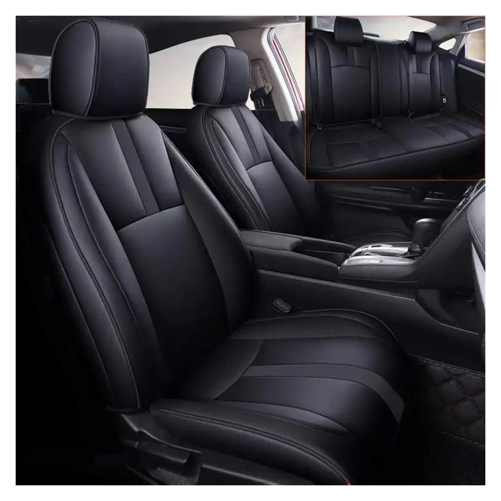 Funda Asiento Coche para Select para Civic 2016-2021 Años Juego Completo Moda Fundas Asiento Coche Polipiel Impermeables Fundas Especiales para Asientos De Coche(Negro)