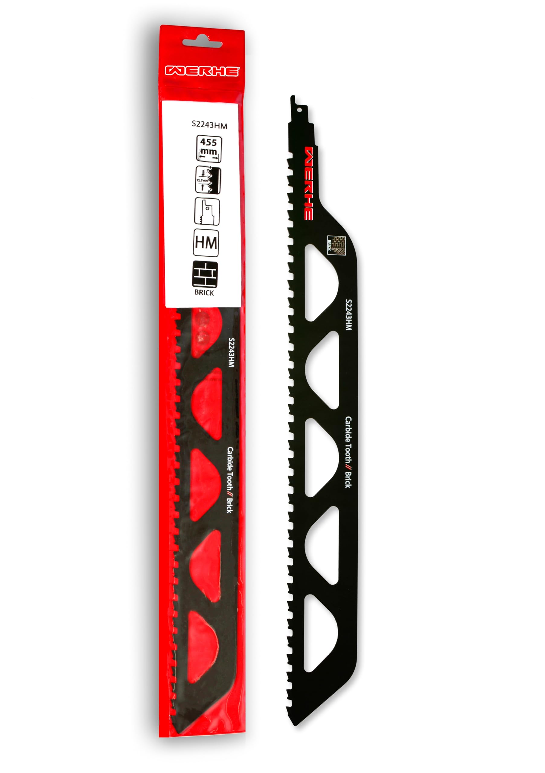 WERHE Professioneel - 1 x stenen reciprozaagblad - C 455 mm S2243HM sterkste vossenstaart zaagblad, perfect om de muur in te snijden in baksteen, gasbeton, hout, compatibel met Dewalt, Bosch zagen WERHE Professioneel - 1 x stenen reciprozaagblad - C 455 mm S2243HM sterkste vossenstaart zaagblad, perfect om de muur in te snijden in baksteen, gasbeton, hout, compatibel met Dewalt, Bosch zagen