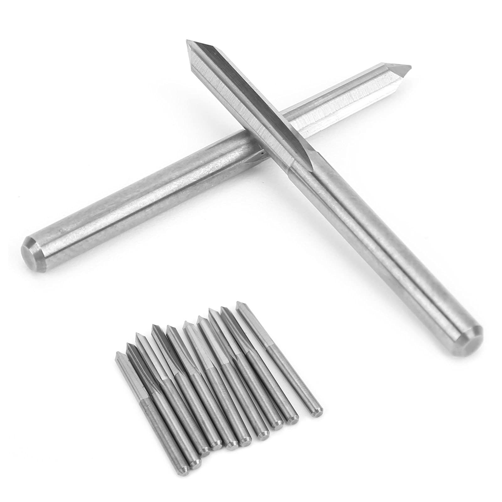 Frezy ze stali wolframowej 10 szt. 3,175 mm CNC Zestaw frezów do rzeźbienia w drewnie i grawerowaniu Wysoka precyzja Trwały do ​​profesjonalnej obróbki drewna Obróbka metali (60*0,3)