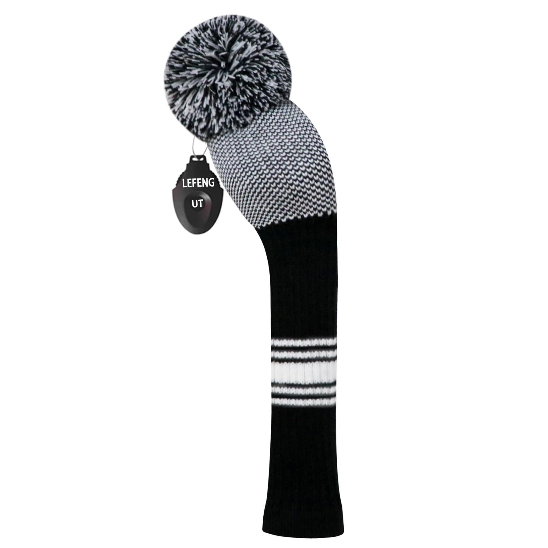 LeFeng 1Pcs Golf Club Cover, Knitted Golf Head Cover for 460cc Driver Fairway Woods and Hybrid with Cute Pom Pom and Number Tag(Black White Scale,for Hybrid) — image 1