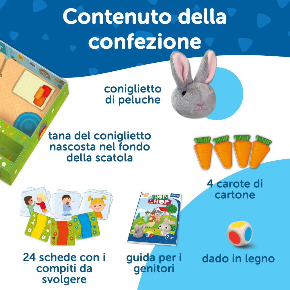 Trefl - Hop Hop! I Piccolini e l'Orsacchiotto [Bobaski i Miś], il Primo Gioco da Tavolo per i Più Piccoli - Coniglietto di Peluche, Gioco Collaborativo con Compiti