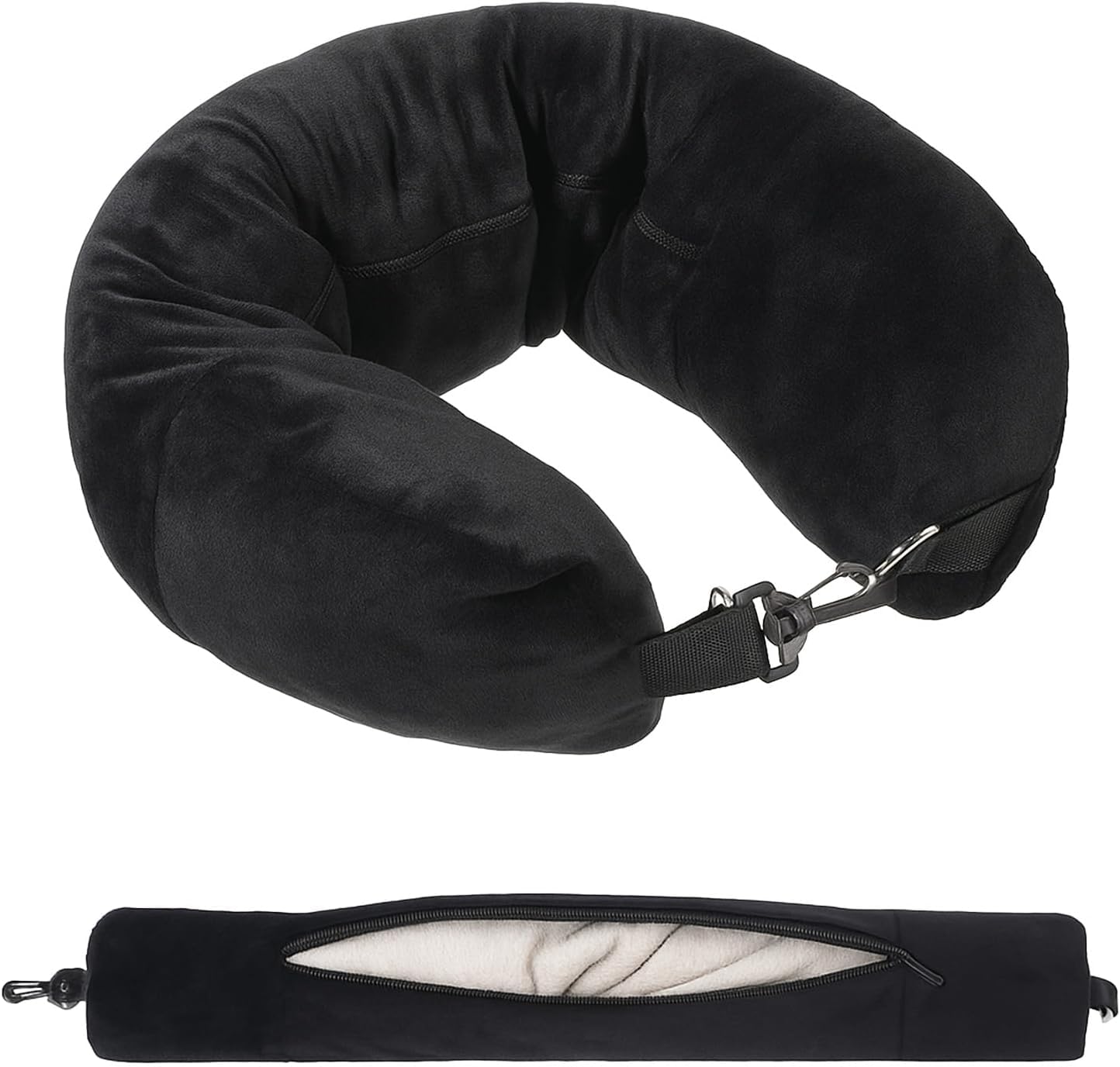 Voxlap Stuffable Neck Pillow for Travel Adjustable Fillable Neck Pillow 80×18.5 cm Pillows Stuffed with Clothes Storage No Filler Storage Pillows Fits 5+ Days of Travel Essentials Black-image-12