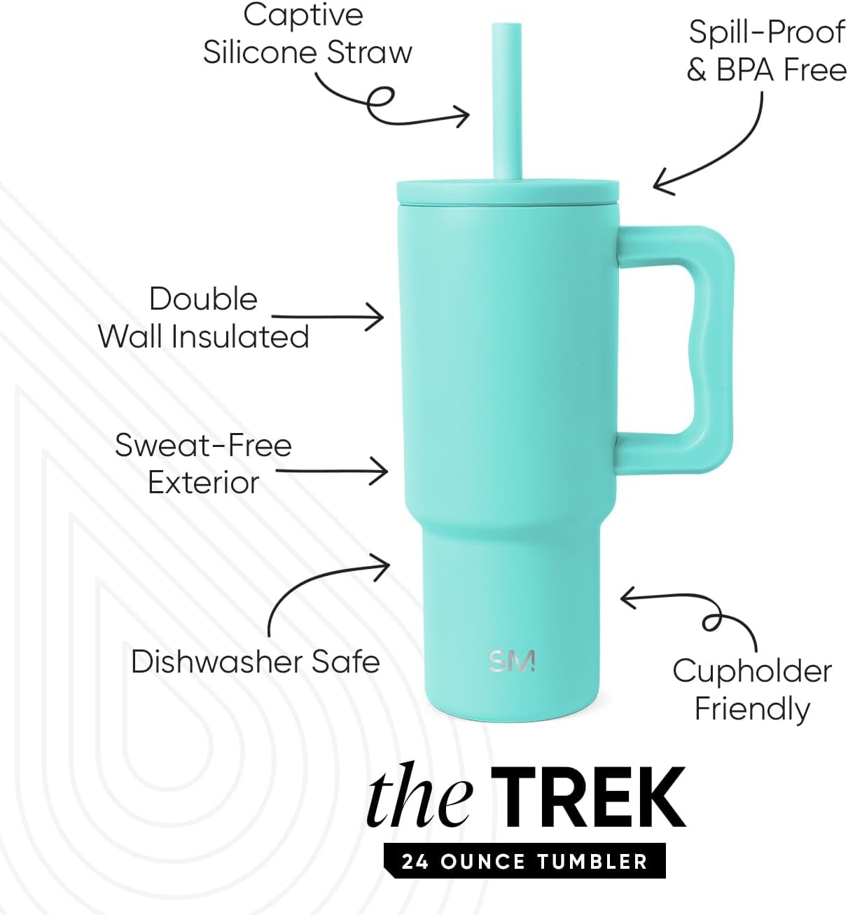 Simple Modern Kids 24 oz Tumbler with Handle and Silicone Straw Lid | Spill Proof and Leak Resistant | Reusable Stainless Steel Bottle | Gift for Kids Boys Girls | Trek Collection | Ocean Water - Image 2