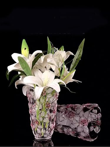 Miniatura 5 de Florero de flores de vidrio de 9.3 pulgadas de alto, jarrones de cristal únicos para centros de mesa, jarrones grandes de rosa vintage, regalos de