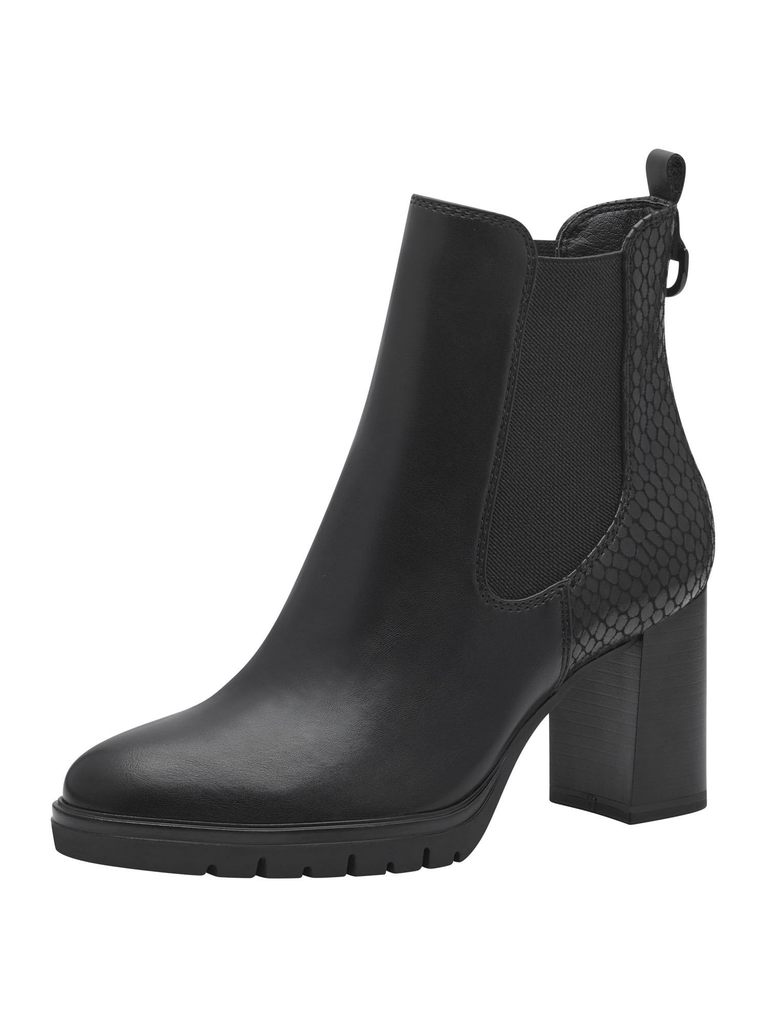 Tamaris Women's Chelsea Block Heel Vegan; Black/Structure, EU 39, Black Structure, 3.5 UK