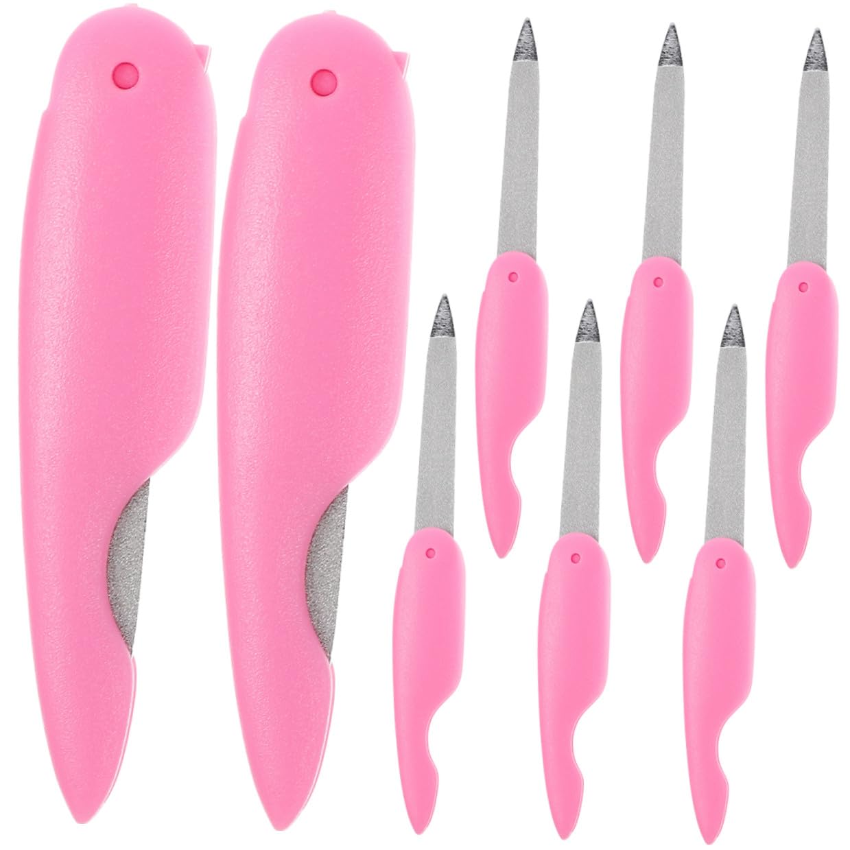 Sewroro Lot de 8 Limes à Ongles Pliables en Métal Rose Mini Polissoirs Double Face Réutilisables pour Manucure Kit Compact Portable Adapté aux Voyages et Soins des Ongles Naturels et