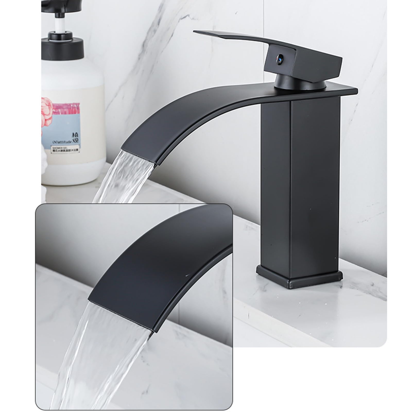 Weißer Badezimmer-Wasserhahn, Einhebel-Kaskaden-Mischbatterie, modernes Wasserfall-Design für Abo, Slish Badezimmer-Armaturen, einfache Installation