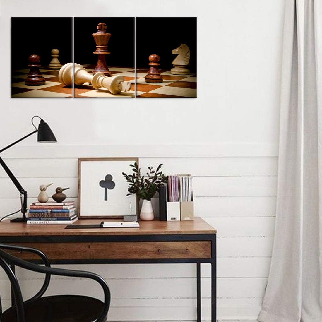 WELMECO Retro Chess Checkmate Canvas Wall Art Decor Closeup of King Win Inspirational Picture Prints Gallery Wrapped Ready to Hang Office Home Play Room Decor (03 Retro Small)