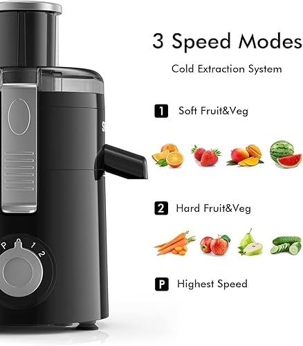 Miniatura 6 de Exprimidor centrífugo - Extractor de jugo de 3 velocidades con diseño fácil de limpiar, compacto para encimera de cocina, exprimidor de frutas y