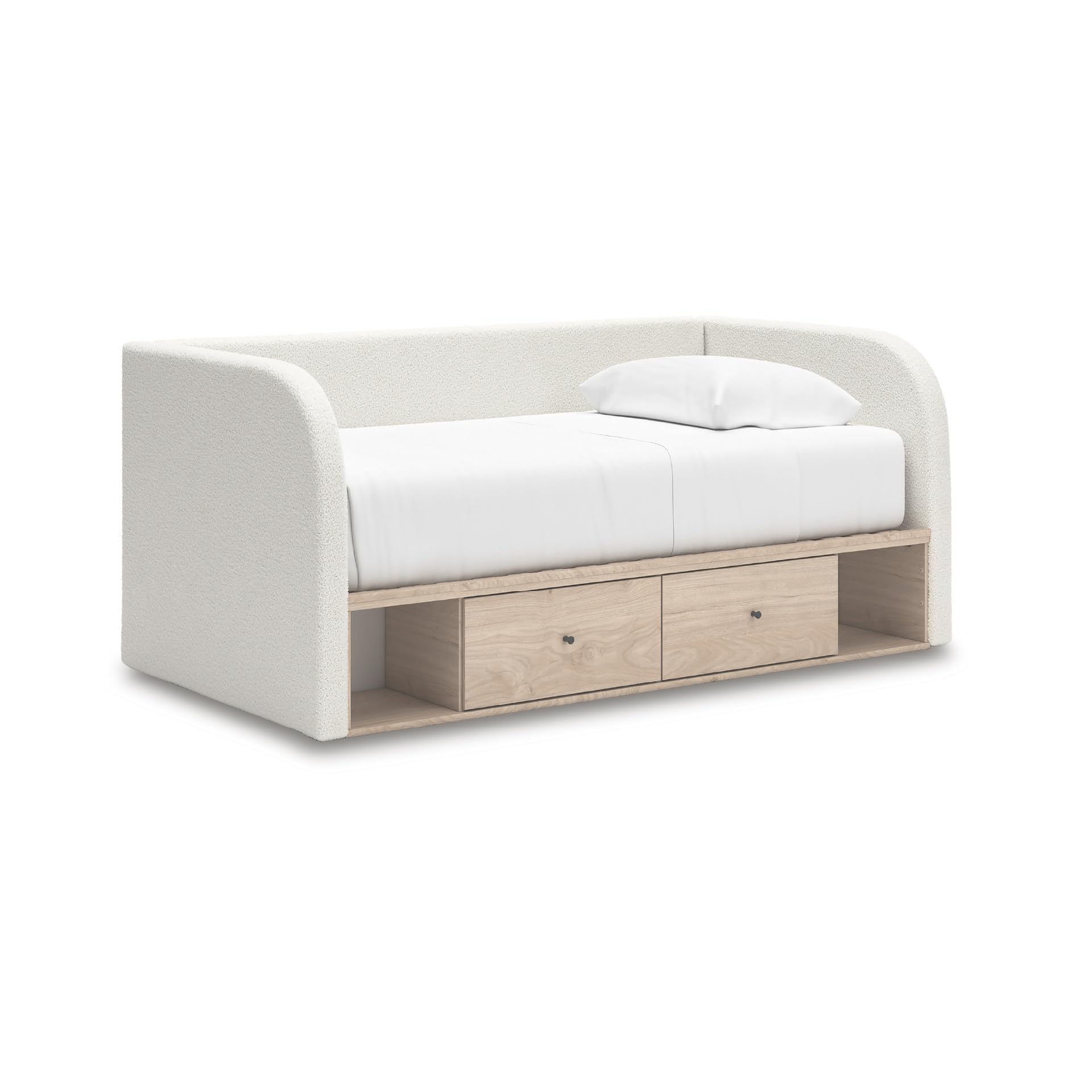 Signature Design by Ashley Twin Upholstered Daybed with Storage, Tan/White