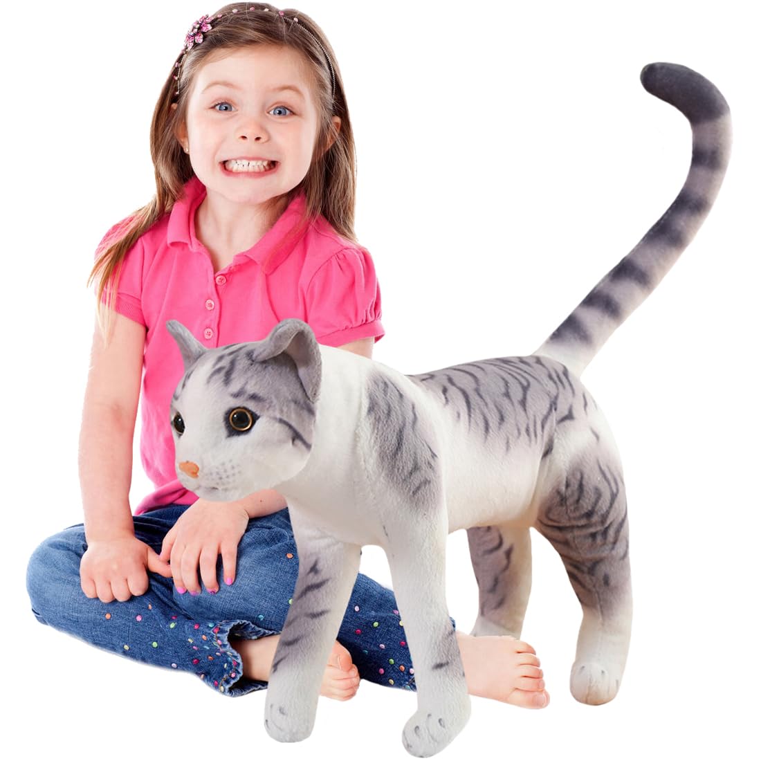 ELAINREN Lifelike Gray Tabby Kitten Stuffed Animals Realistic Striped Cat Plush Toy Simulation Soft Kitty Plushie Doll Gifts/13.7''