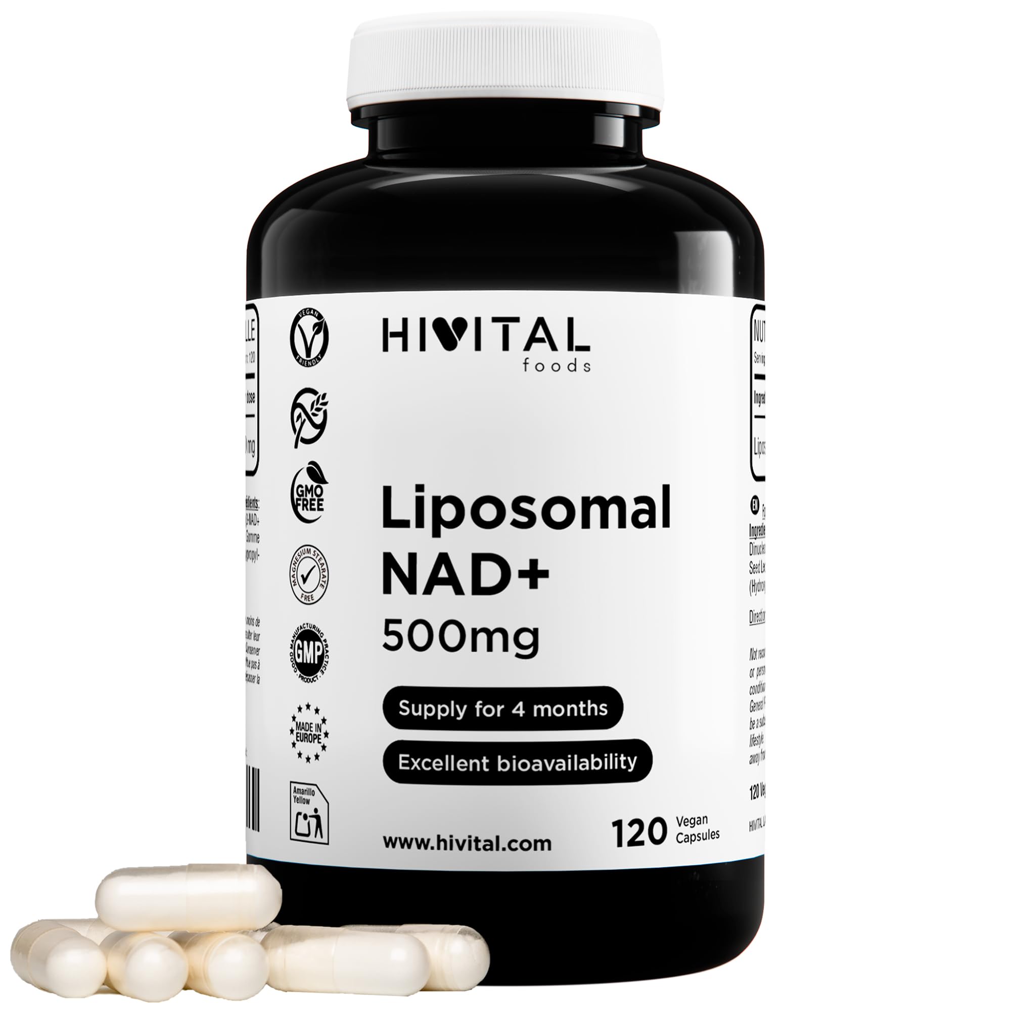NAD+ Liposomal 500 mg. 120 cápsulas veganas para 4 meses.