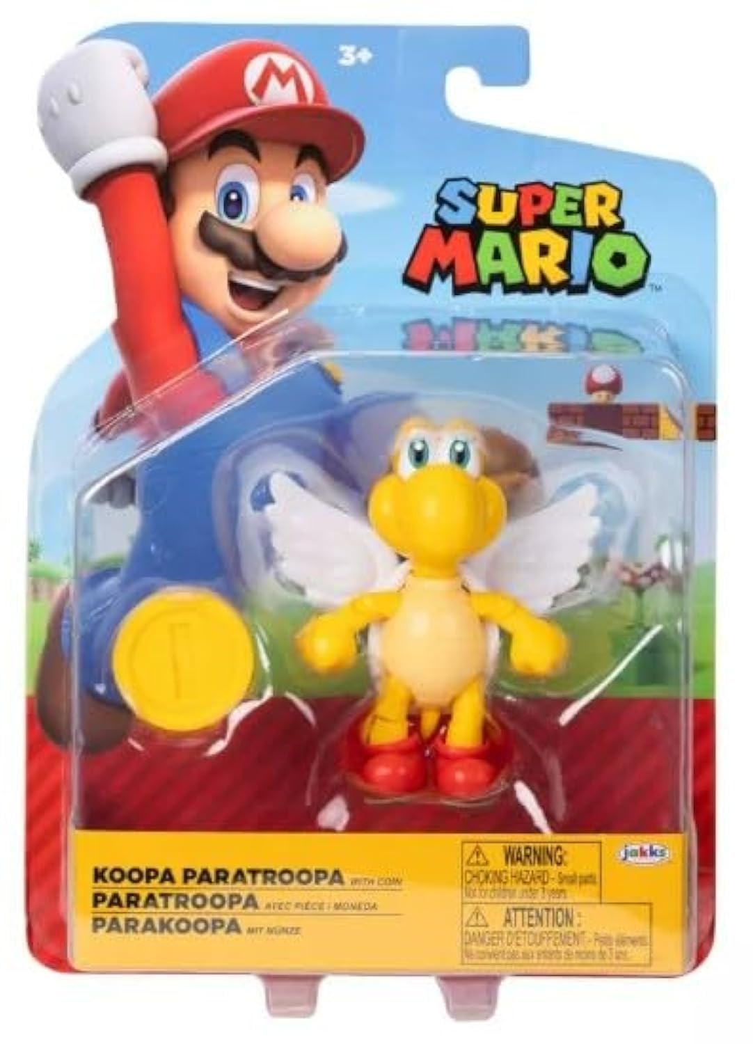 Super Mario 4 inch Action Figure (Koopa Paratroopa with Coin), Yellow, 4 inches