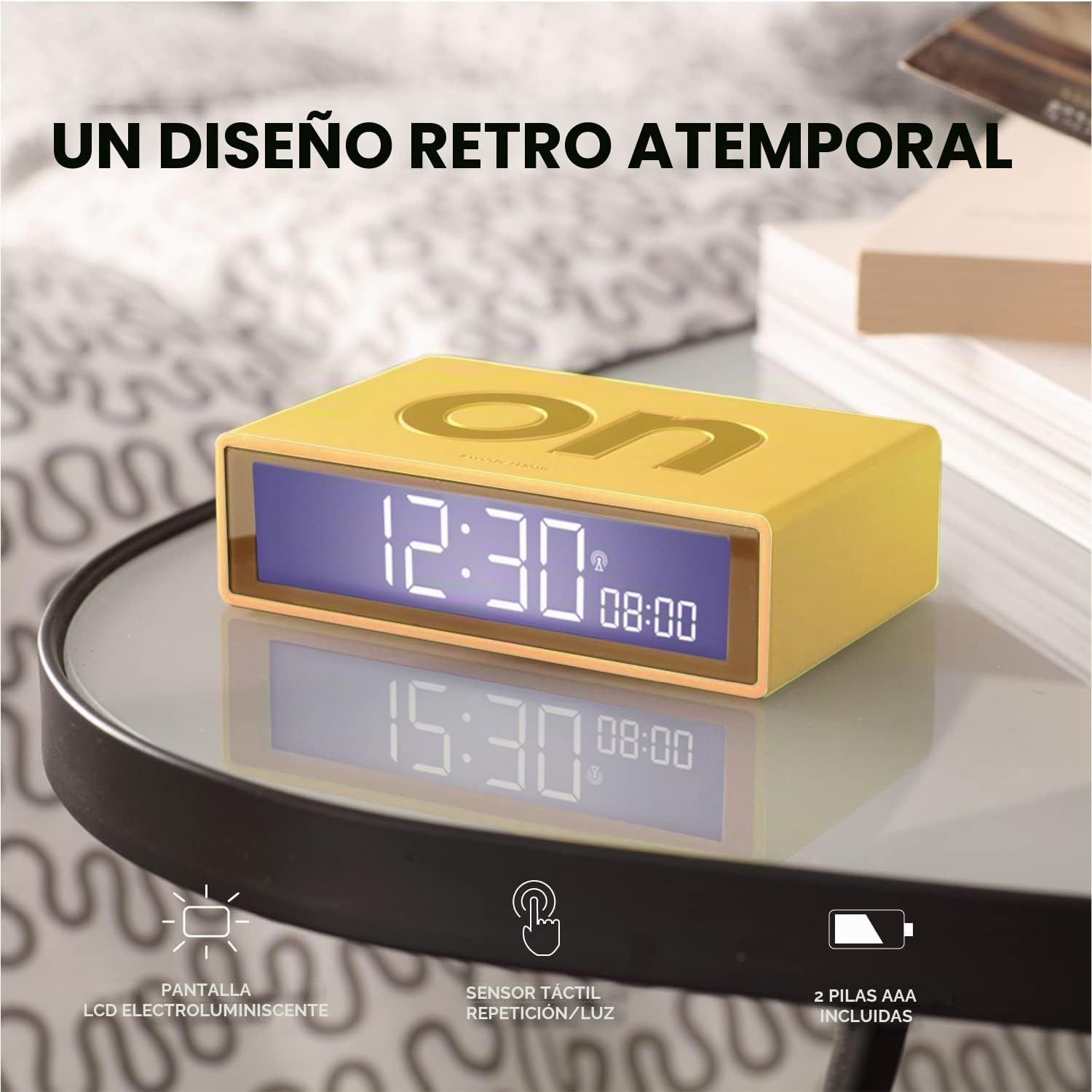 Lexon Flip+ Reloj Despertador con Pantalla LCD (Goma), Color Gris Rosado