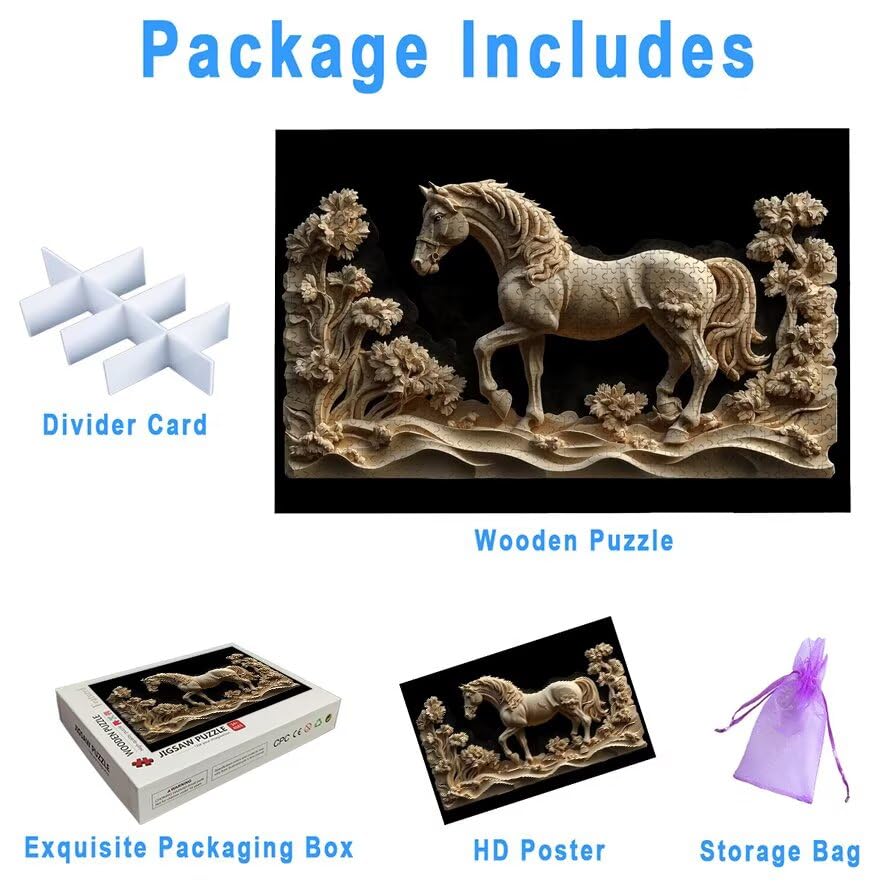 Puzzle 1000 Piezas, Puzzle Caballo con Caja Regalo, Animal Puzzles 1000 Piezas Adultos, Medidas: 75 x 50 cm, Rompecabezas Adultos de Madera, Rompecabezas para Decoración Hogar, Regalo Mujer, -5822