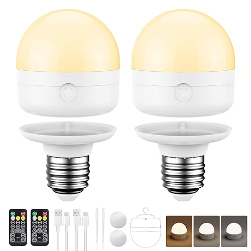 E26 Rechargeable Light Bulbs with Remote, 10W 900lm 3-in-1 Battery