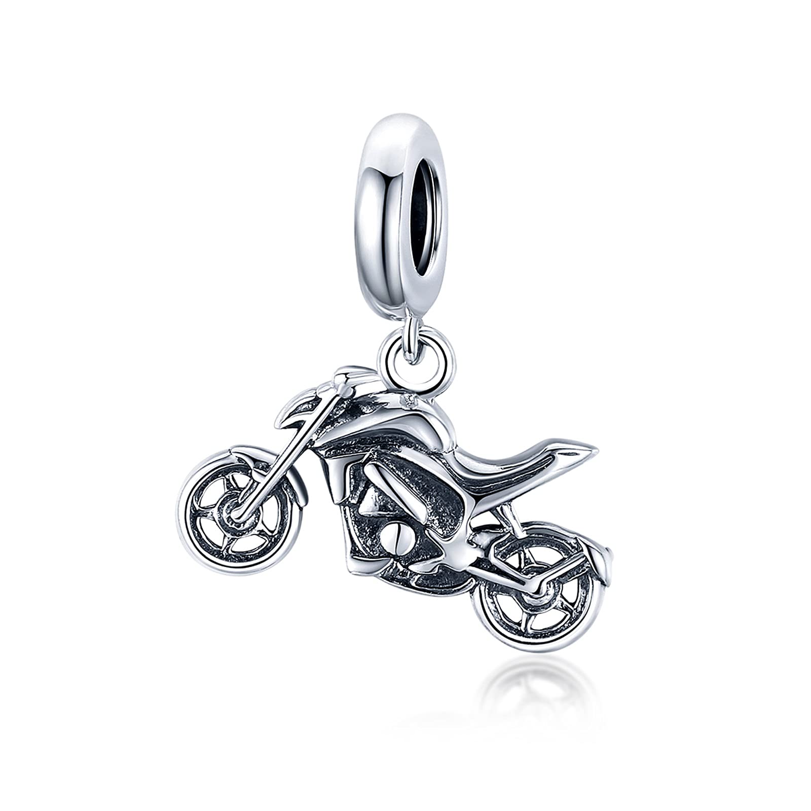 CGCSYZ 925 Sterling Silver Sport Charm Anniversary Charm for Pandora Charm Bracelet (Cool motorcycle)