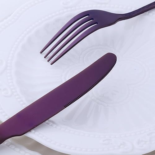 Miniatura 4 de Juego de cubiertos de acero inoxidable, multiusos para el hogar, cocina, restaurante, hotel, servicio de vajilla para 4 personas (morado, 20 piezas)