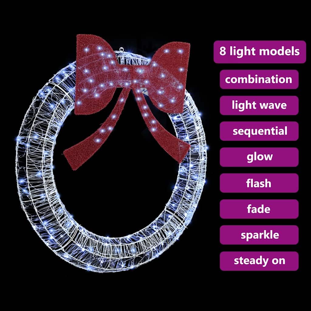 Mangloder Acryl Kranz mit 150 LEDs Kaltweiß 120 cm, USB, Fernbedienung, Weihnachtsdeko für innen und geschützten Außenbereich, moderne Deko mit Schleife, winterliche Fensterdeko