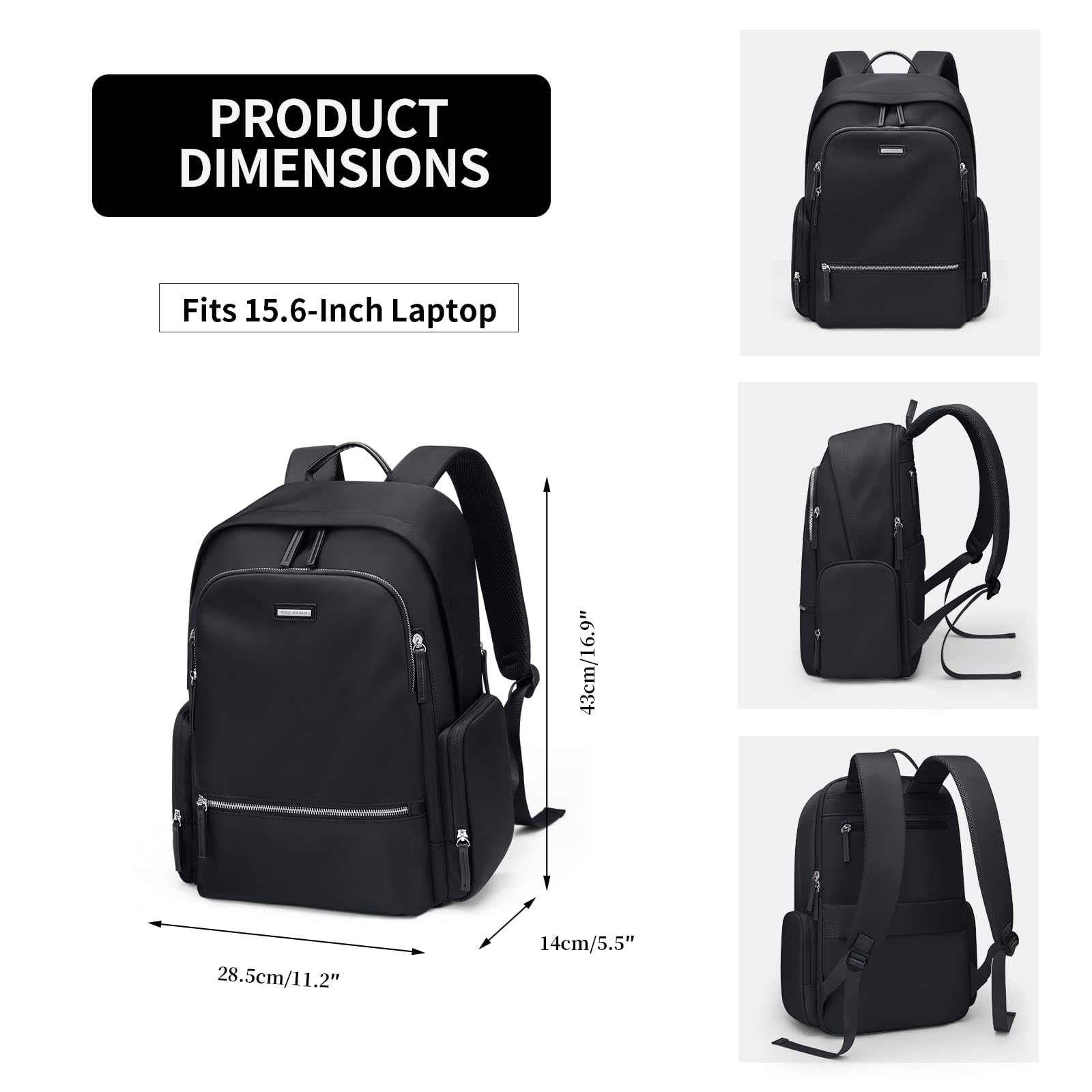 GOLF QUALITY Zaino Porta PC Donna, Impermeabile Zaino Antifurto 15,6 Pollici per Computer Zaino Multifunzionale portatile per Università, Viaggi, Lavoro, Scuola, Nero